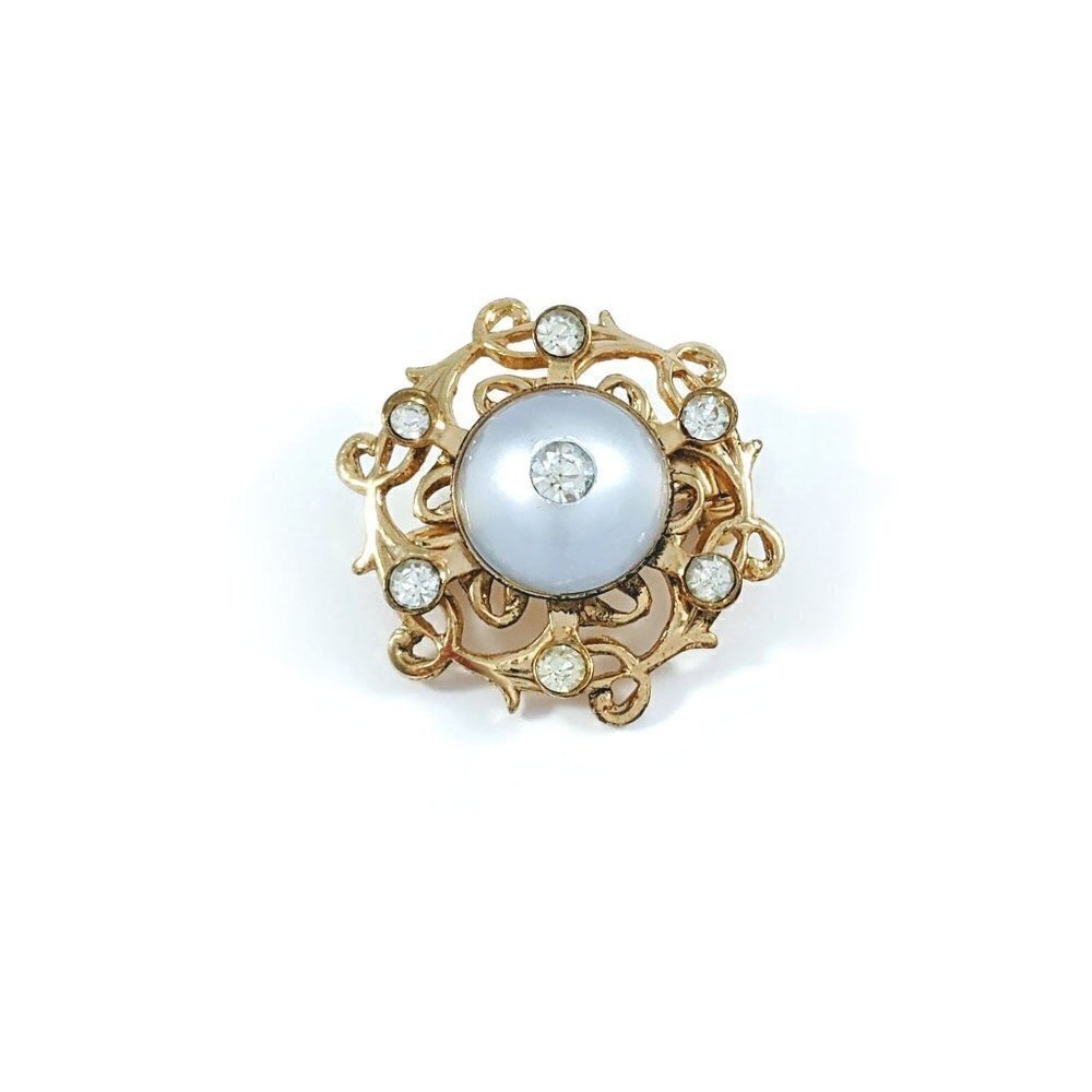 Vintage 1950s Sarah Coventry Lucite Moonglow Gold Tone Filigree Swirls Brooch